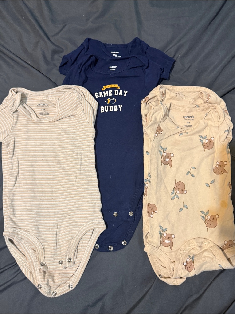6 pack Carter's Navy, Cream & Light Tan Baby One-Piece Bodysuit Set